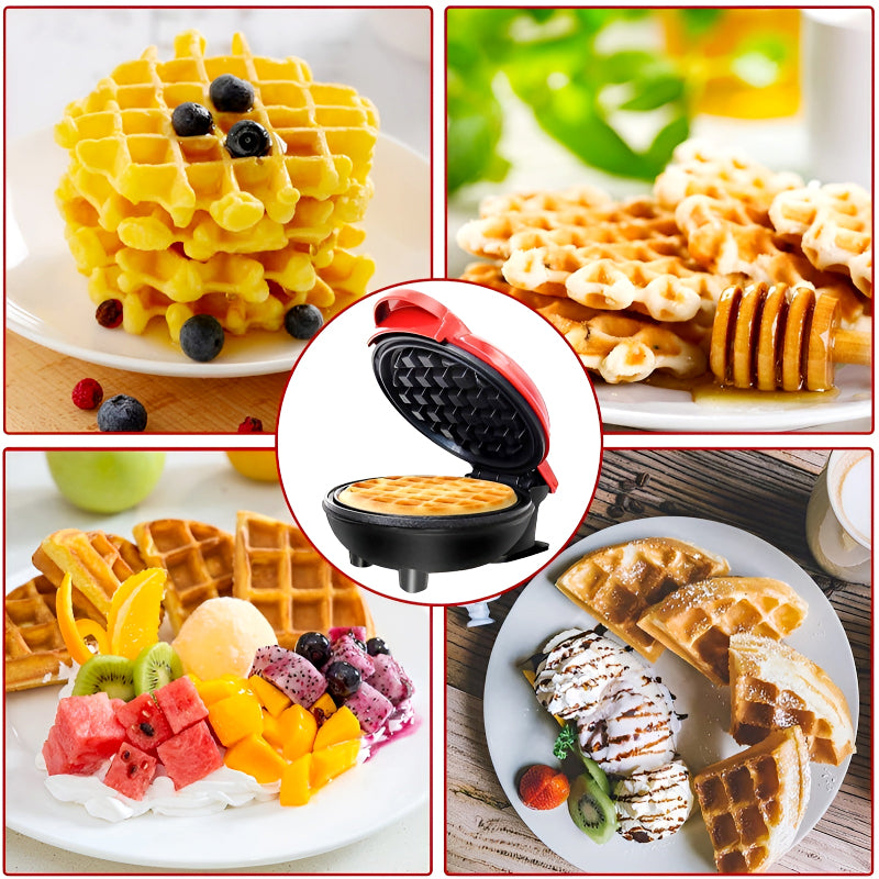 Compact 4-Inch Non-Stick Mini Waffle Maker – 350W Electric Machine in Red & Black