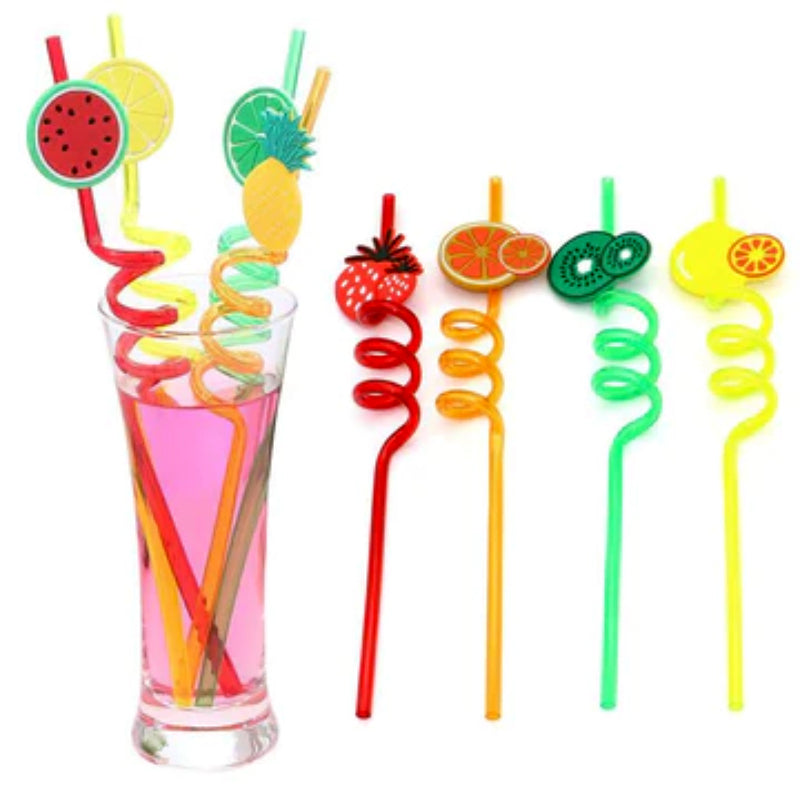 Pack of 4 Reusable Plastic Fruit Drinking Straws – Colorful & Fun Beverage Accessories