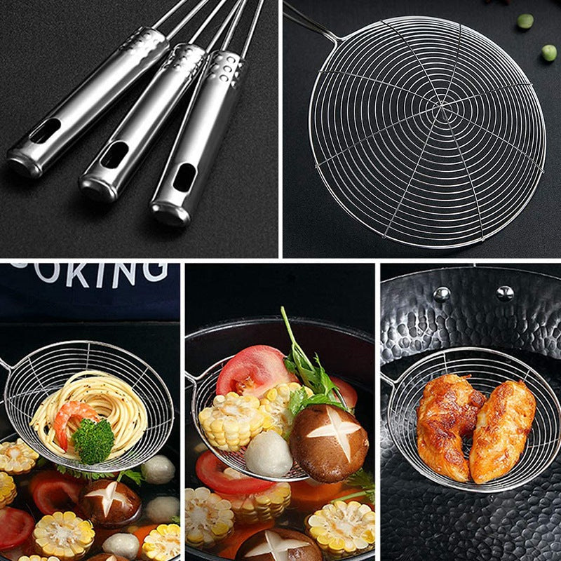 Solid 4-Piece Stainless Steel Fry Oil Strainer Set – Durable Spider Design, Dishwasher Safe