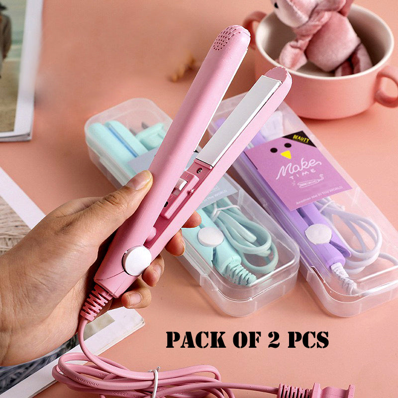 Premium Pack of 2 Mini Portable Hair Straighteners – Compact Fast-Heat Styling with Protective Cases