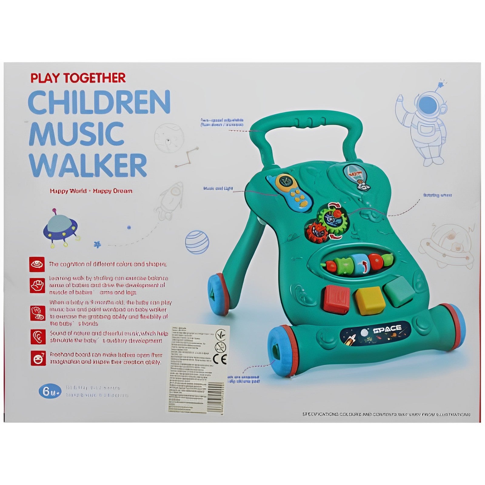 Play Together 2-in-1 Music Walker – Interactive Baby Walker with Rattles, Gears, Melodies & Sorter Cubes