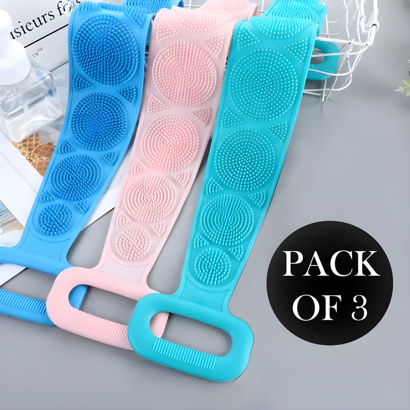 Premium Triple Pack Silicone Body Scrubbers – Soft Loofah Bath Towel & Massage Belt