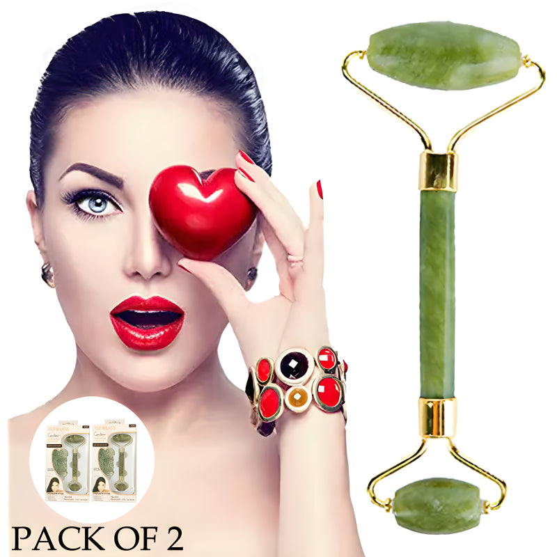 Dual-Pack Premium Natural Jade Facial Roller & Massager – Anti-Wrinkle, Puffy Eyes & Dark Circles