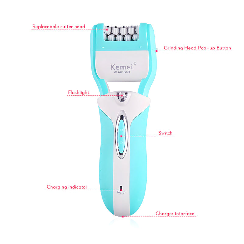 Kemei KM-6198B 3-in-1 Multifunction Electric Shaver, Callus Remover & Epilator – Professional Beauty Tool Kit for Women