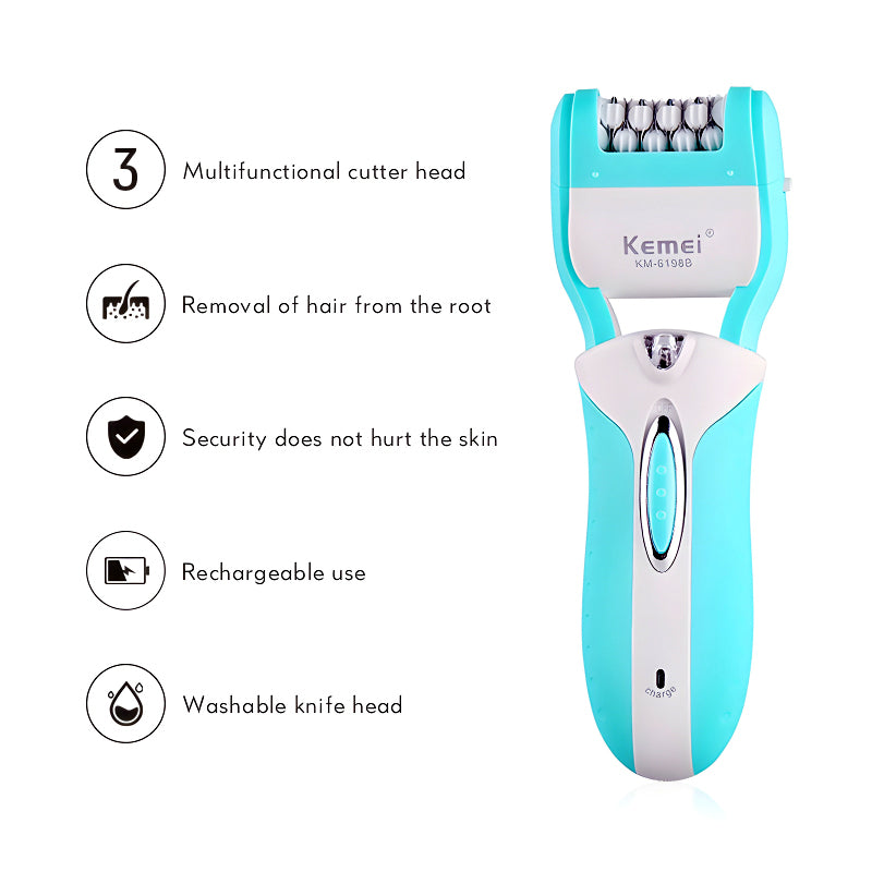 Kemei KM-6198B 3-in-1 Multifunction Electric Shaver, Callus Remover & Epilator – Professional Beauty Tool Kit for Women