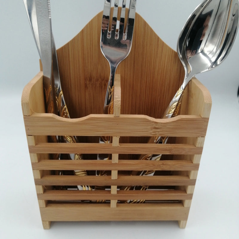 Kitchen Wooden Mini Spoon Holder & Bamboo Chopstick Basket – Stylish Wall-Mounted Organizer