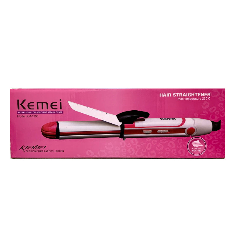 Kemei KM-1290 Professional Ceramic Hair Straightener – Multi-Functional Styling Tool with 360° Swivel Cord