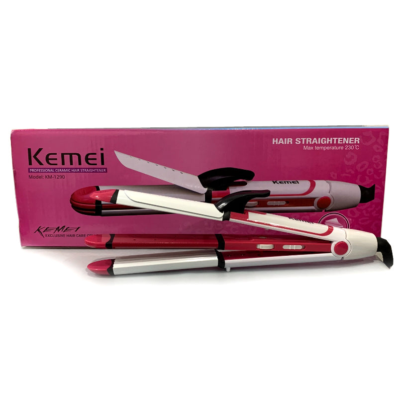 Kemei KM-1290 Professional Ceramic Hair Straightener – Multi-Functional Styling Tool with 360° Swivel Cord