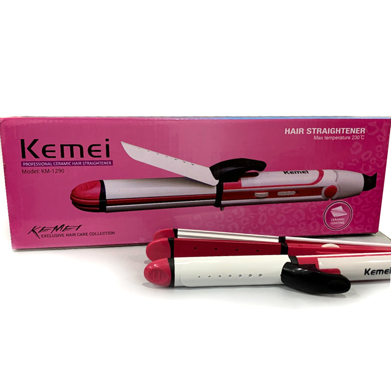 Kemei KM-1290 Professional Ceramic Hair Straightener – Multi-Functional Styling Tool with 360° Swivel Cord