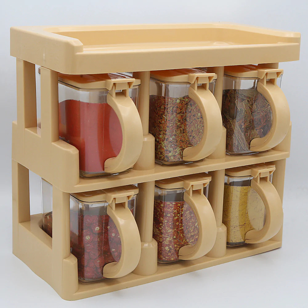 Spice Rack Tier Set With 6 Spice Jars – Elegant & Space-Saving Kitchen Organizer