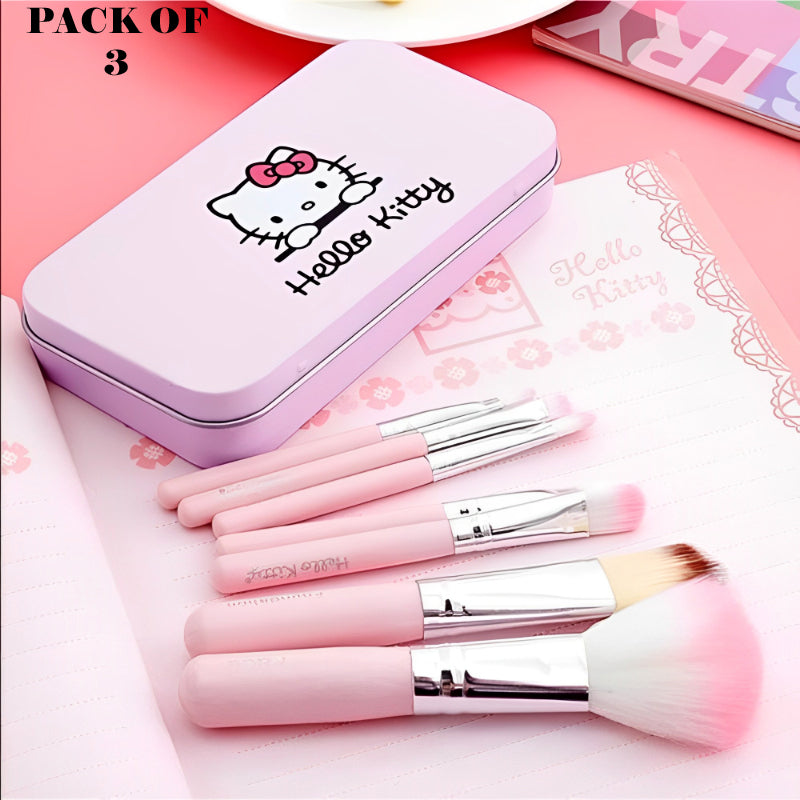 Adorable Pack of 3 Mini Hello Kitty 7PCS Makeup Brush Kits – Cute & Professional Set