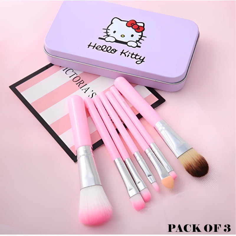 Adorable Pack of 3 Mini Hello Kitty 7PCS Makeup Brush Kits – Cute & Professional Set