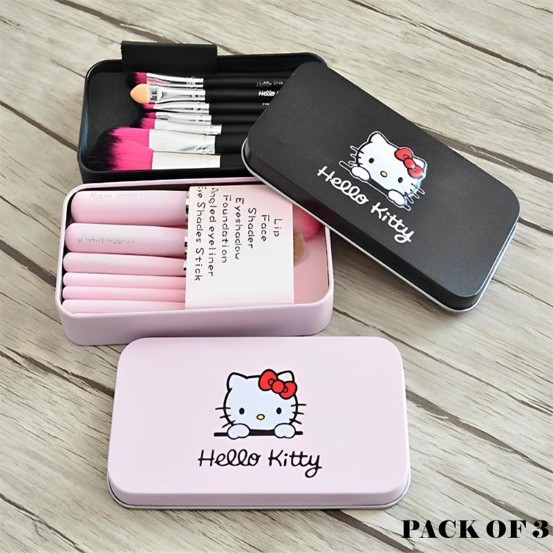 Adorable Pack of 3 Mini Hello Kitty 7PCS Makeup Brush Kits – Cute & Professional Set