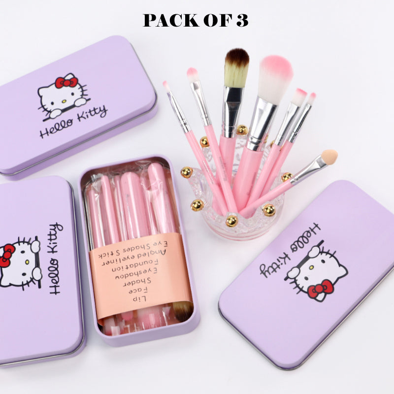 Adorable Pack of 3 Mini Hello Kitty 7PCS Makeup Brush Kits – Cute & Professional Set