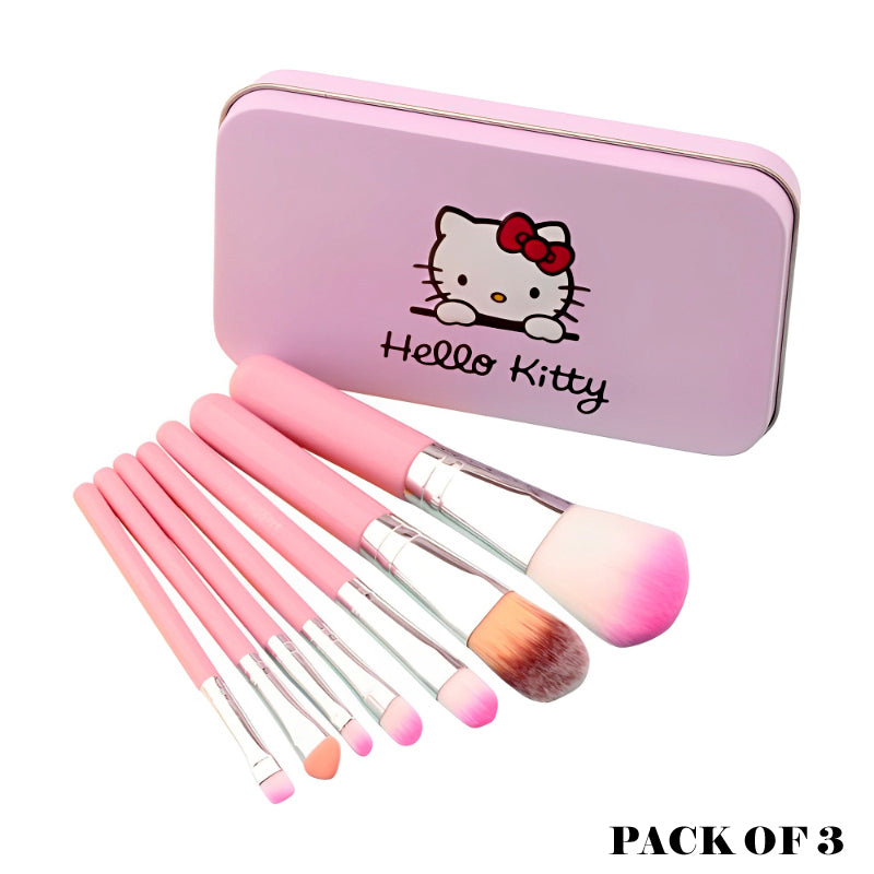 Adorable Pack of 3 Mini Hello Kitty 7PCS Makeup Brush Kits – Cute & Professional Set