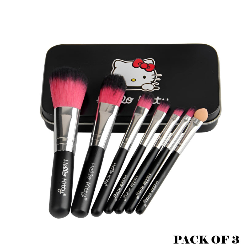 Adorable Pack of 3 Mini Hello Kitty 7PCS Makeup Brush Kits – Cute & Professional Set