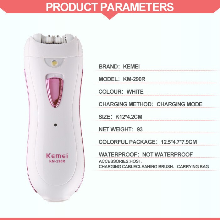 Kemei KM-290R Rechargeable Electric Hair Removal Device – Professional Epilator for Facial, Armpit & Body Hair