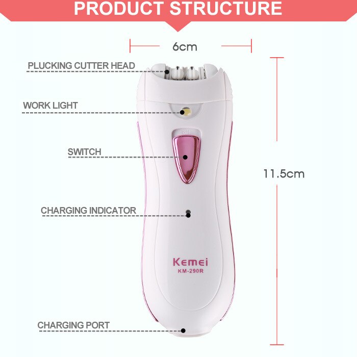 Kemei KM-290R Rechargeable Electric Hair Removal Device – Professional Epilator for Facial, Armpit & Body Hair