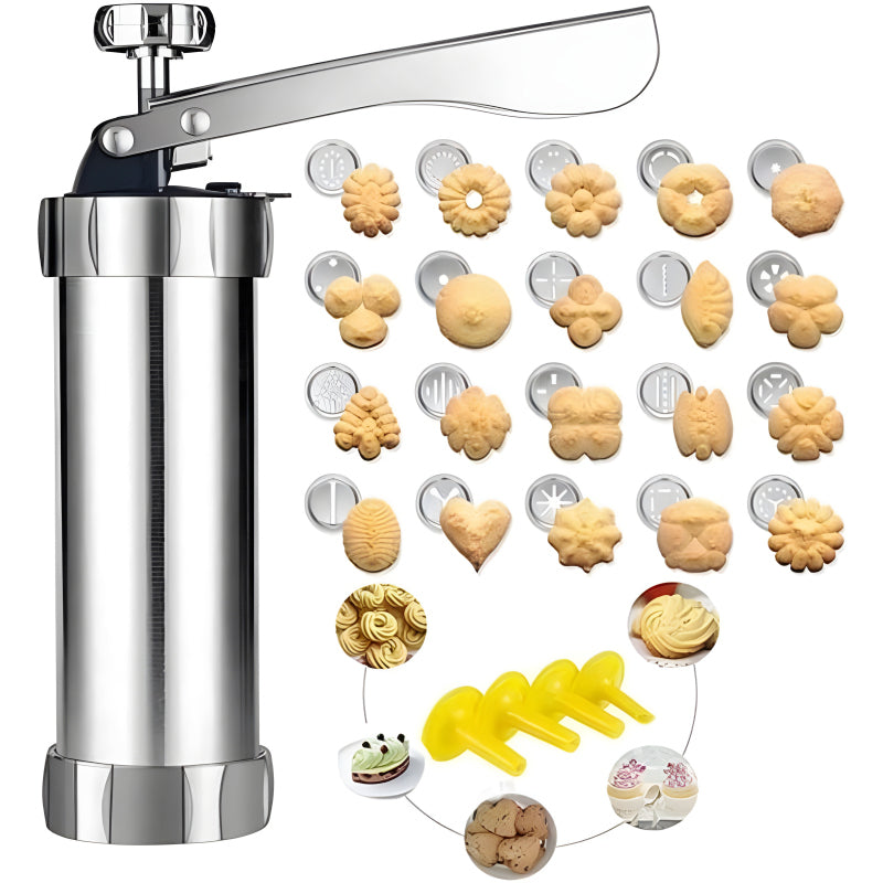 Multi-Pattern Cookie Press Machine – DIY Biscuit Maker with 20 Disc Molds & 4 Icing Nozzles