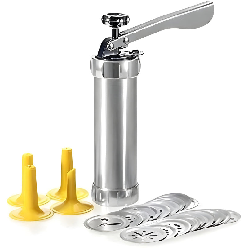 Multi-Pattern Cookie Press Machine – DIY Biscuit Maker with 20 Disc Molds & 4 Icing Nozzles