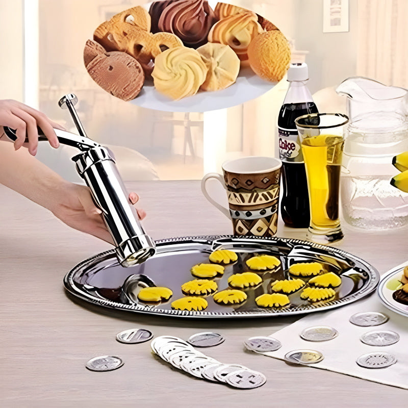 Multi-Pattern Cookie Press Machine – DIY Biscuit Maker with 20 Disc Molds & 4 Icing Nozzles