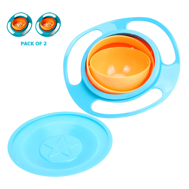 Pack of 2 Universal Gyro Bowls – 360° Rotating Spill-Proof Baby Feeding Dish