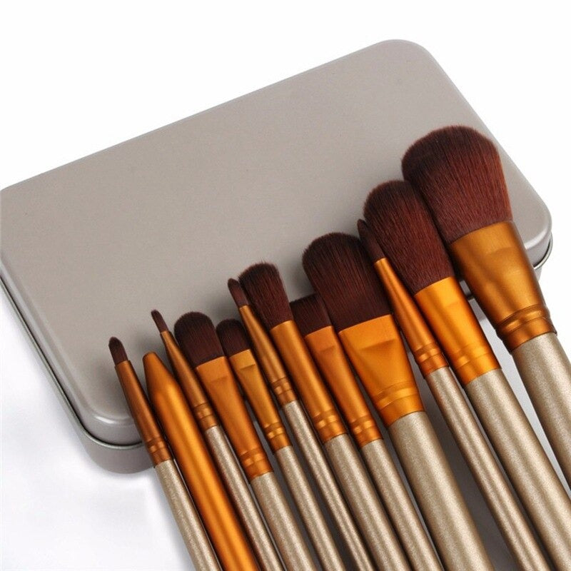 12-Piece Aluminium Box Makeup Brush Set – Professional Eye, Lip & Face Tools