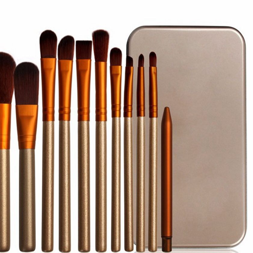 12-Piece Aluminium Box Makeup Brush Set – Professional Eye, Lip & Face Tools