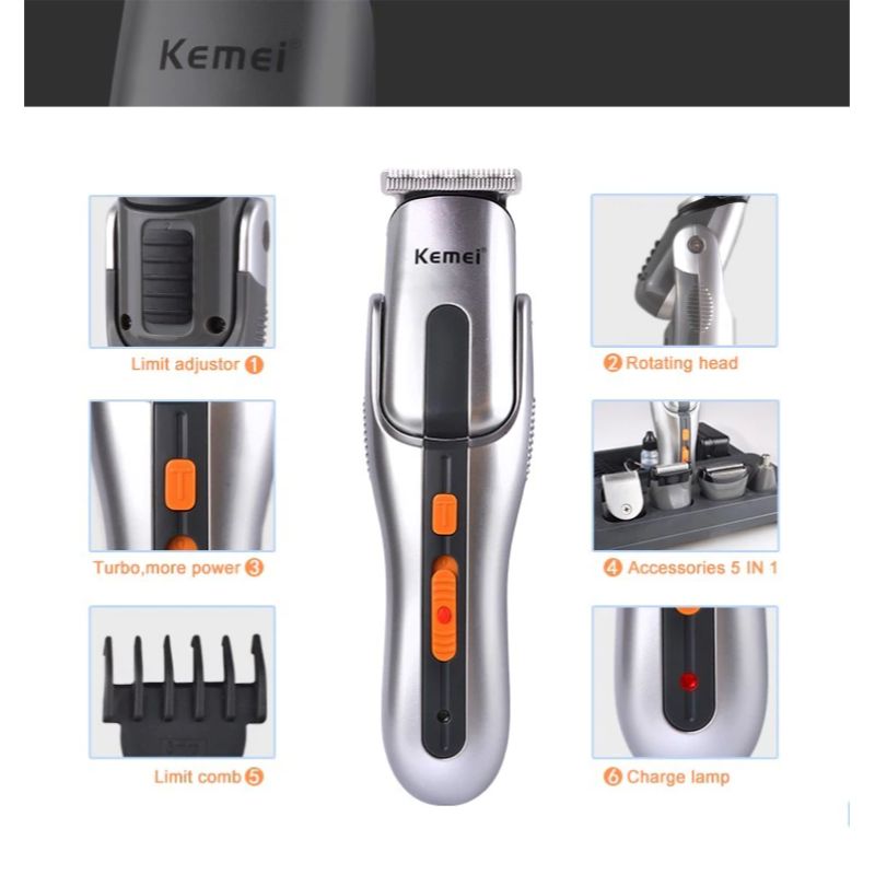 Kemei 680A 7-in-1 Multifunction Hair Clipper Kit – Electric Rechargeable Cordless Trimmer & Shaver