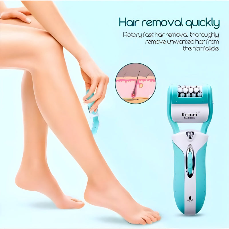 Kemei KM-6198B 3-in-1 Multifunction Electric Shaver, Callus Remover & Epilator – Professional Beauty Tool Kit for Women