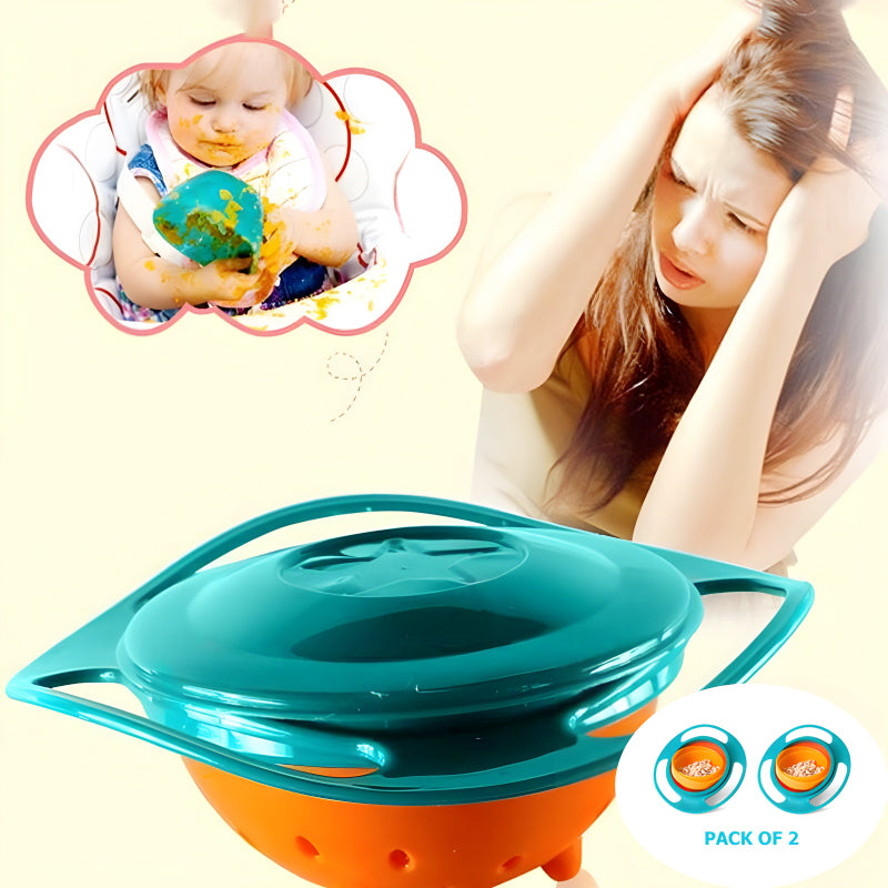 Pack of 2 Universal Gyro Bowls – 360° Rotating Spill-Proof Baby Feeding Dish