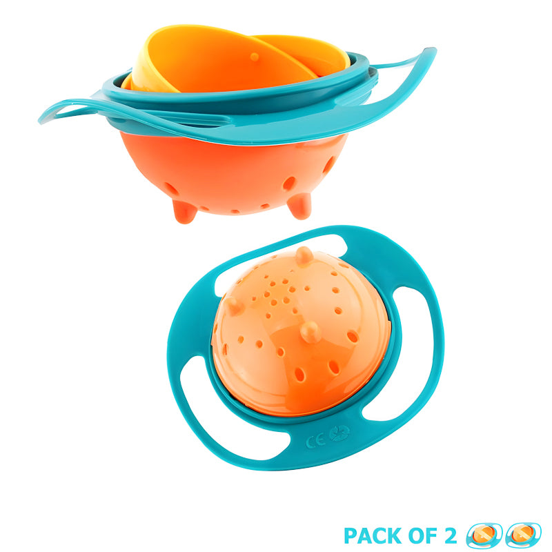 Pack of 2 Universal Gyro Bowls – 360° Rotating Spill-Proof Baby Feeding Dish