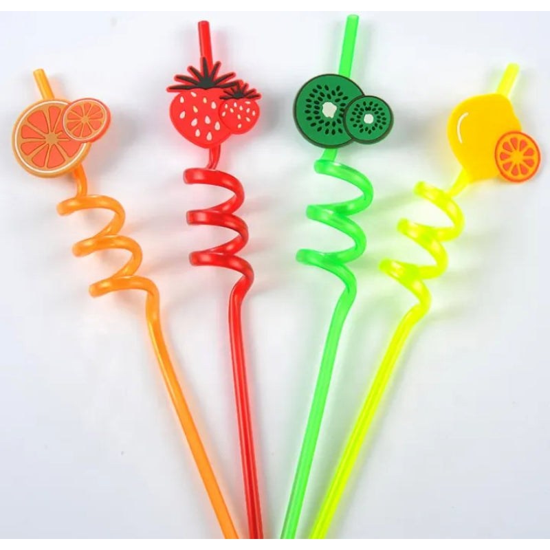 Pack of 4 Reusable Plastic Fruit Drinking Straws – Colorful & Fun Beverage Accessories