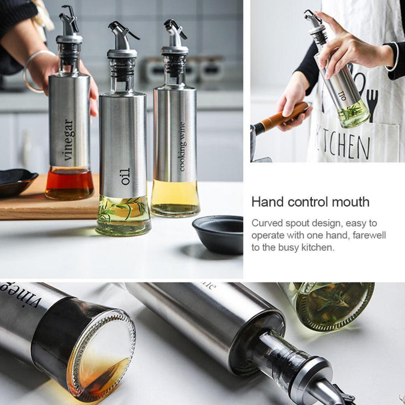 500ml High-Quality Stainless-Steel Covered Smart Glass Oil Bottle – Elegant & Airtight Dispenser