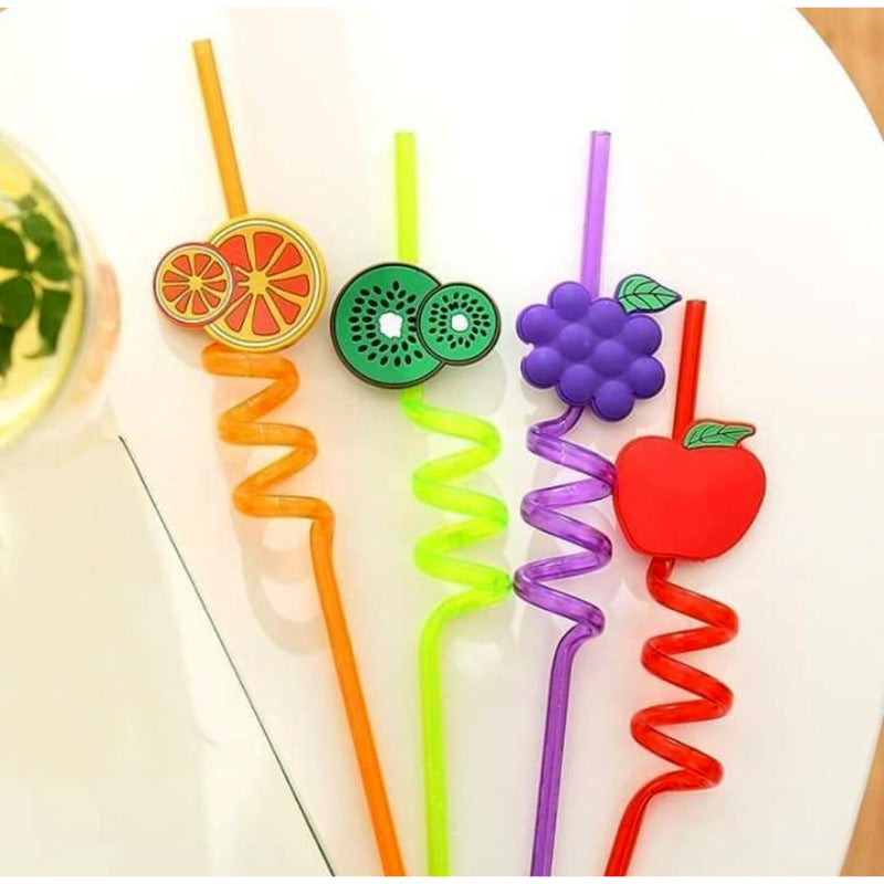 Pack of 4 Reusable Plastic Fruit Drinking Straws – Colorful & Fun Beverage Accessories