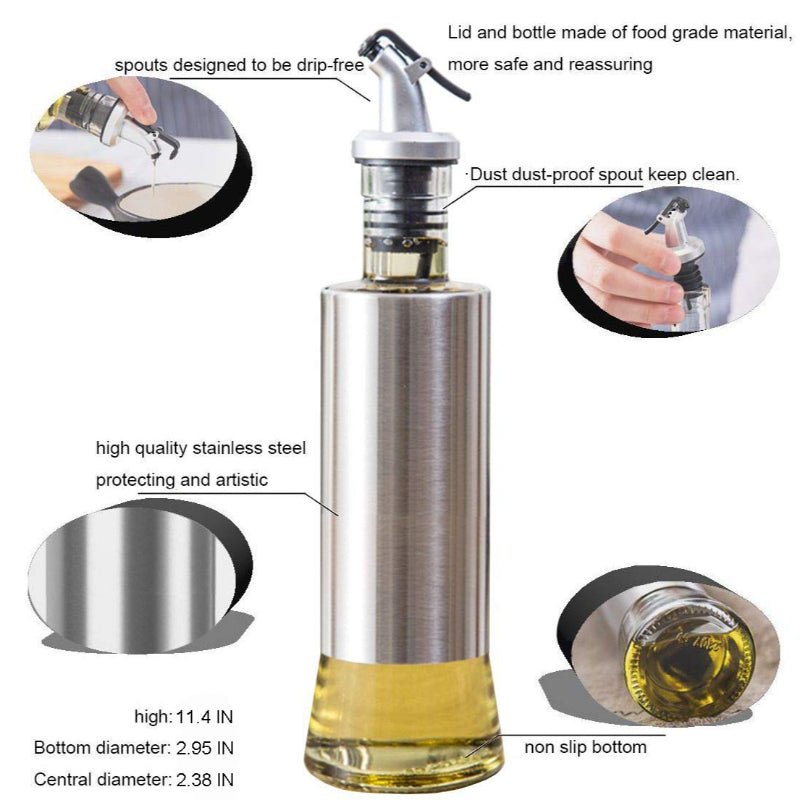 500ml High-Quality Stainless-Steel Covered Smart Glass Oil Bottle – Elegant & Airtight Dispenser