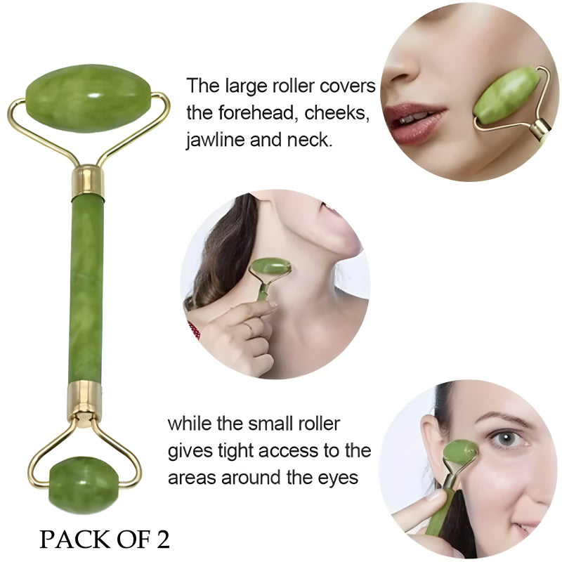 Dual-Pack Premium Natural Jade Facial Roller & Massager – Anti-Wrinkle, Puffy Eyes & Dark Circles