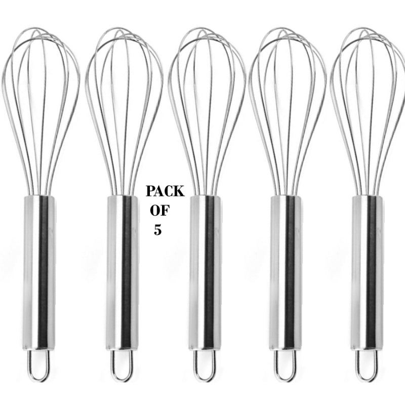 Pack of 5 Stainless Steel Whisk Set – Non-Stick, Flexible Manual Stirrer for Effortless Mixing