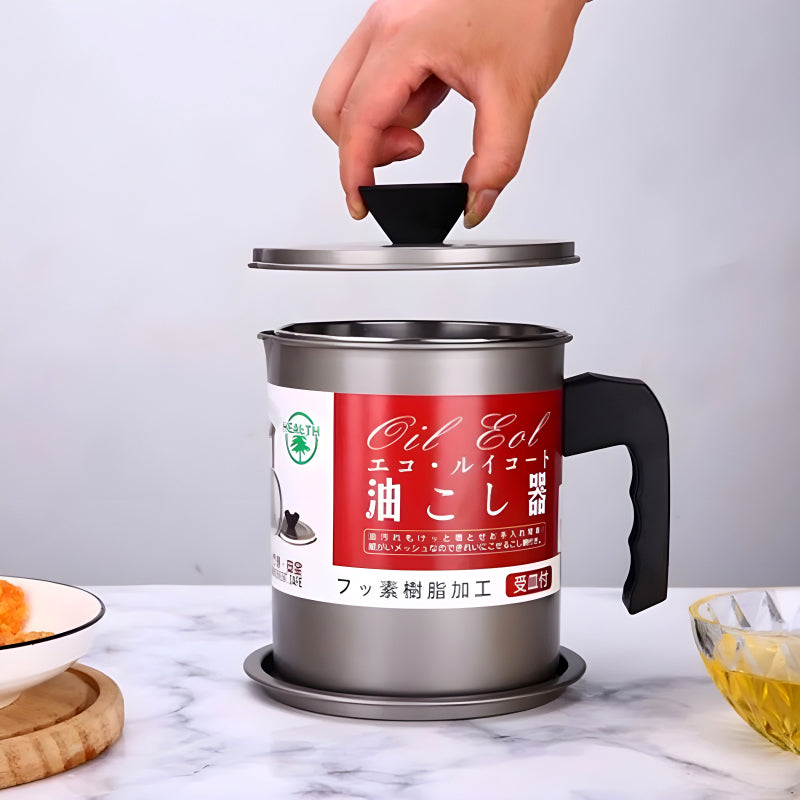 Stainless Steel 1.4L Cooking Oil Strainer Pot – Efficient Grease Filtration with Thick Chassis