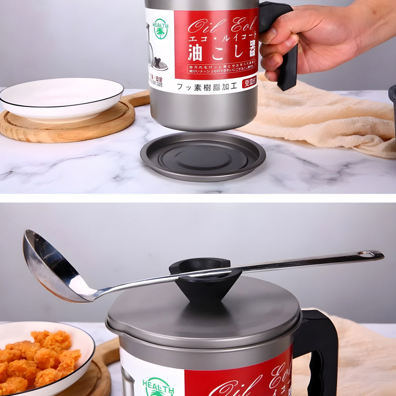 Stainless Steel 1.4L Cooking Oil Strainer Pot – Efficient Grease Filtration with Thick Chassis