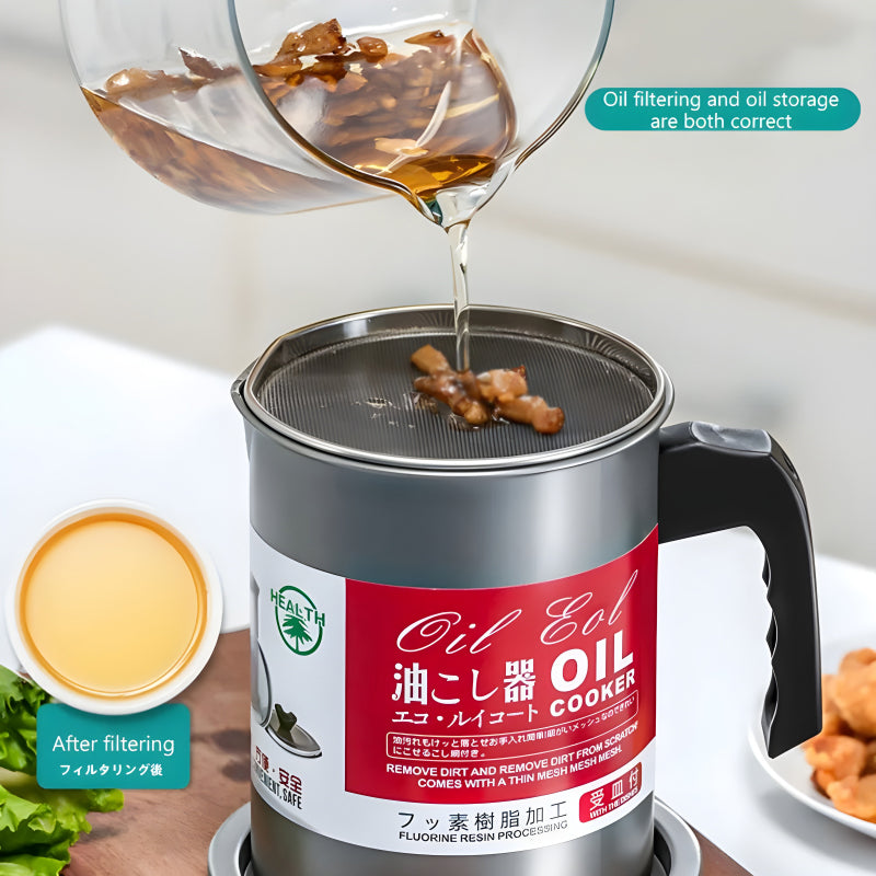 Stainless Steel 1.4L Cooking Oil Strainer Pot – Efficient Grease Filtration with Thick Chassis