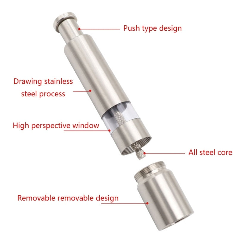 One-Handed Operation Thumb Push Stainless Steel Spice Grinder – Eco-Friendly & Portable