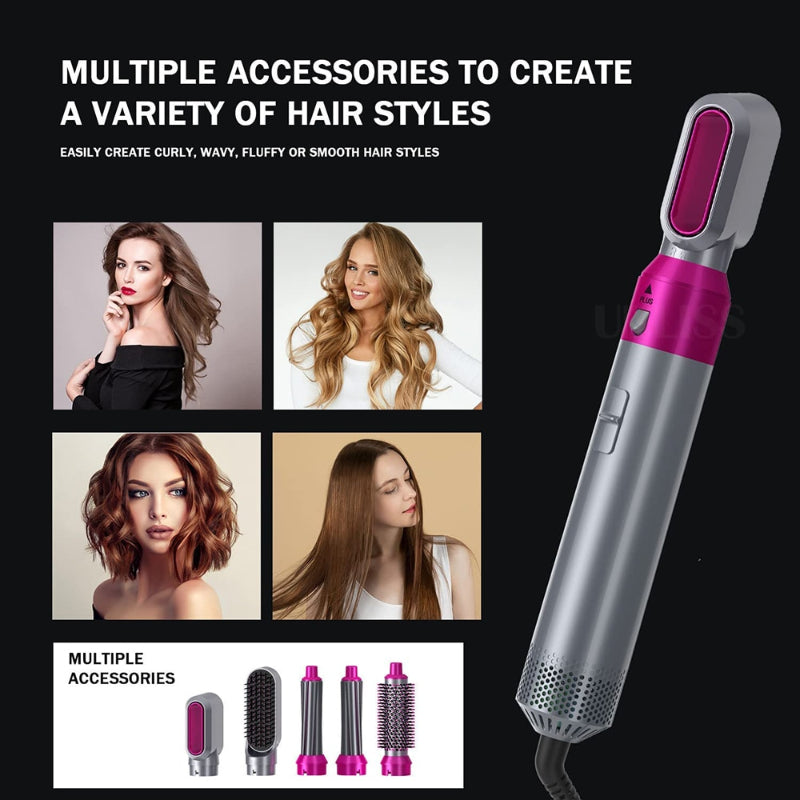 5-in-1 Professional Detachable Hair Dryer & Styling Tool – Negative Ion Blow Dryer, Straightener & Curler Combo