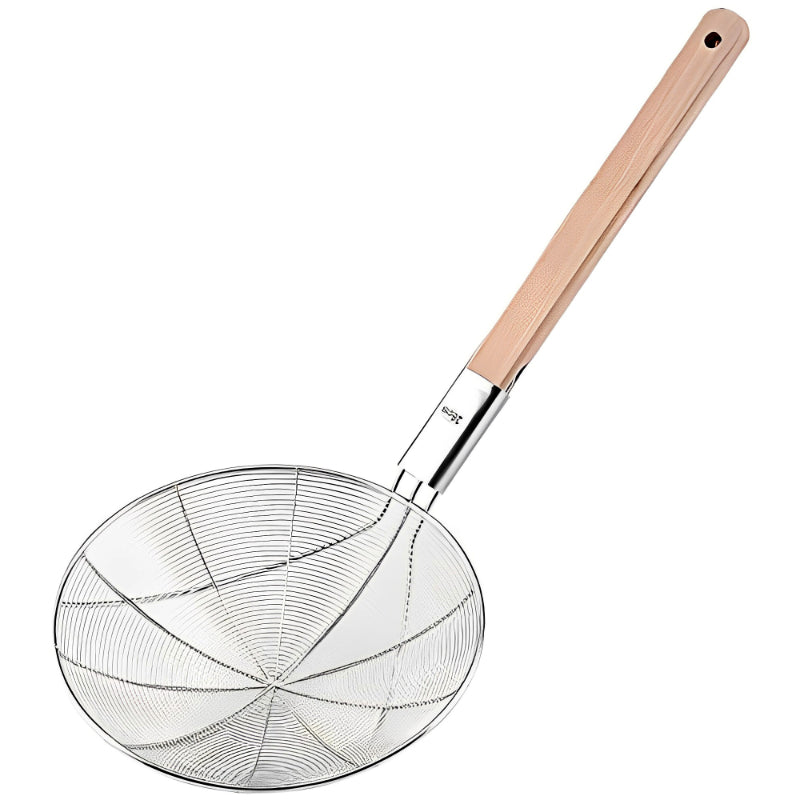 Eco-Friendly Wooden Handle Stainless Steel Frying Oil Strainer – Durable & Sustainable (Available in Multiple Sizes)