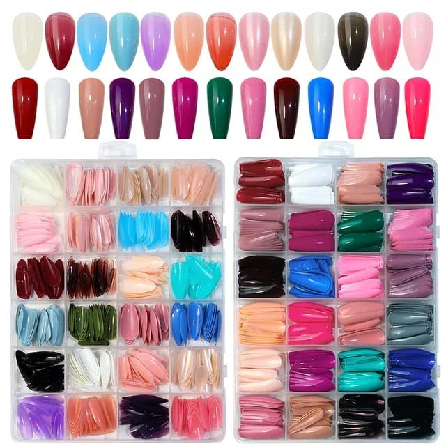 Ultimate 288pcs Multicolor Acrylic Nail Tips Box – Random Vibrant Colors