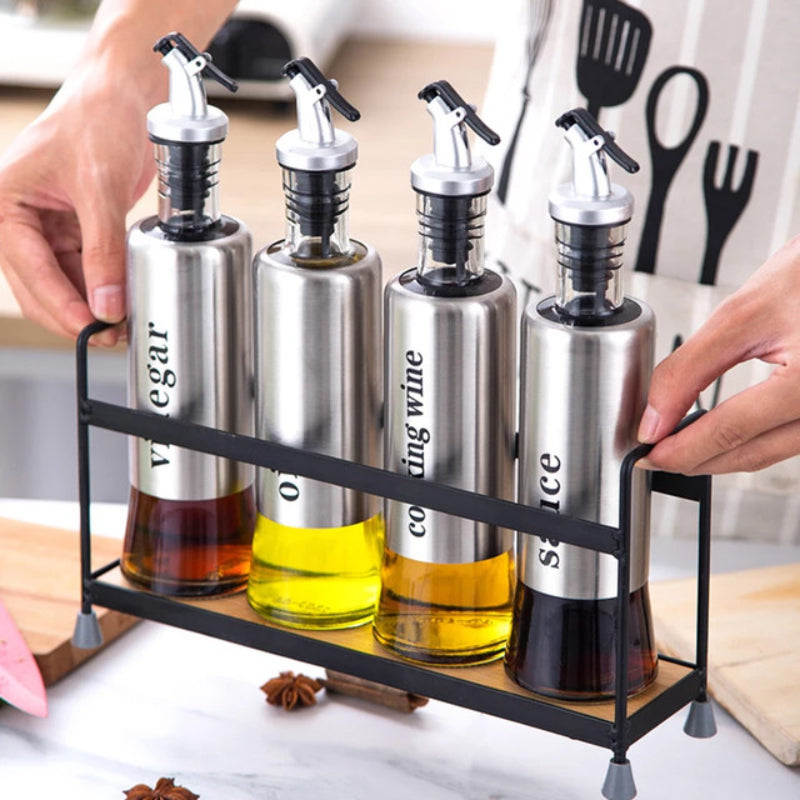 500ml High-Quality Stainless-Steel Covered Smart Glass Oil Bottle – Elegant & Airtight Dispenser