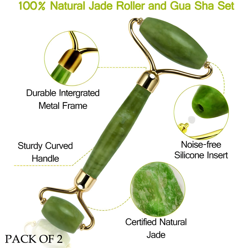 Dual-Pack Premium Natural Jade Facial Roller & Massager – Anti-Wrinkle, Puffy Eyes & Dark Circles