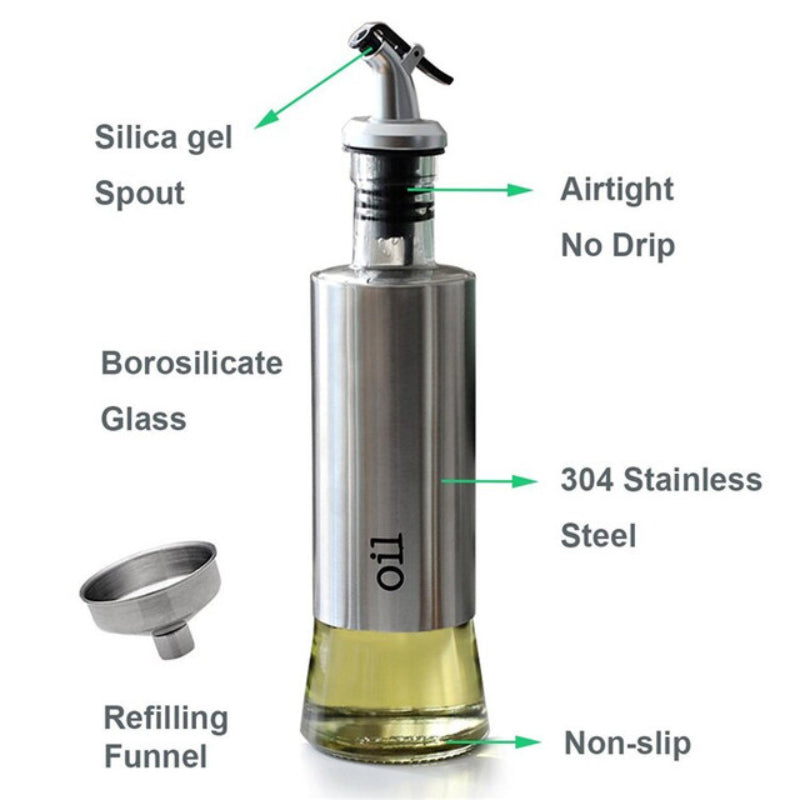 500ml High-Quality Stainless-Steel Covered Smart Glass Oil Bottle – Elegant & Airtight Dispenser