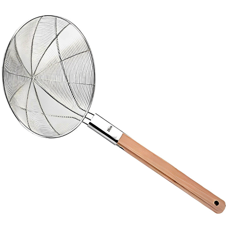 Eco-Friendly Wooden Handle Stainless Steel Frying Oil Strainer – Durable & Sustainable (Available in Multiple Sizes)