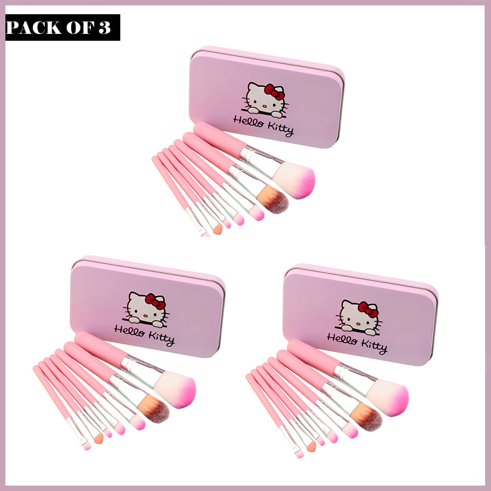 Adorable Pack of 3 Mini Hello Kitty 7PCS Makeup Brush Kits – Cute & Professional Set